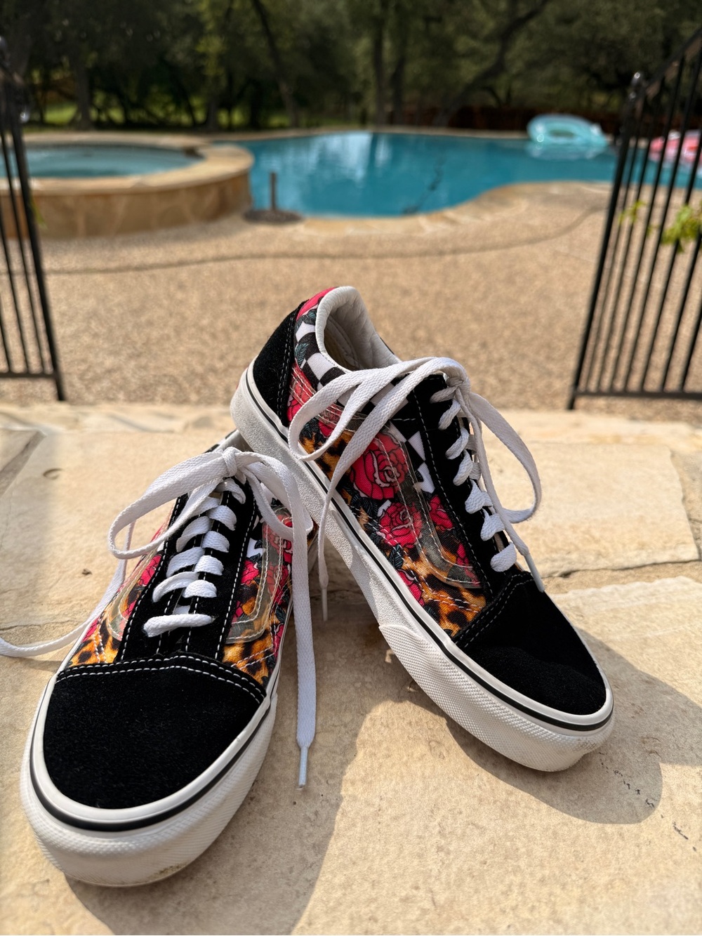 Vans Black Canvas Low-Top Sneakers with Red Floral Panels